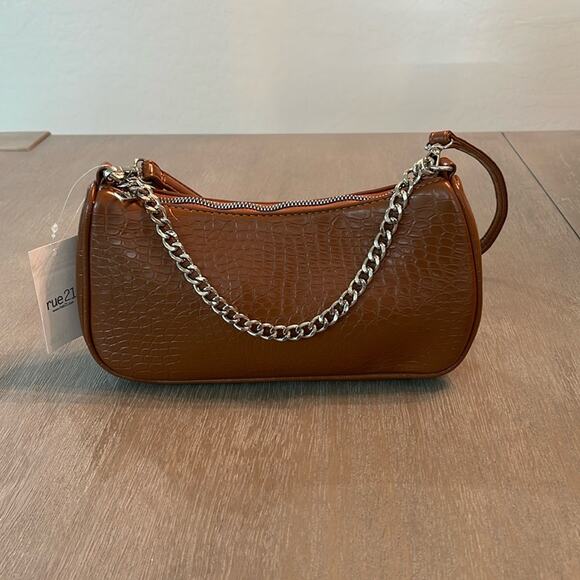 Rue21 Handbags - Brown shoulder strap purse with silver chain NWT croc embossed chain bag